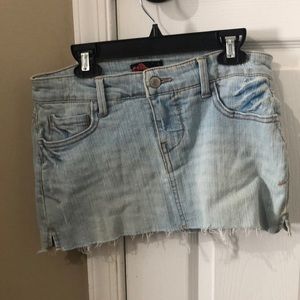 Denim mini fringed skirt